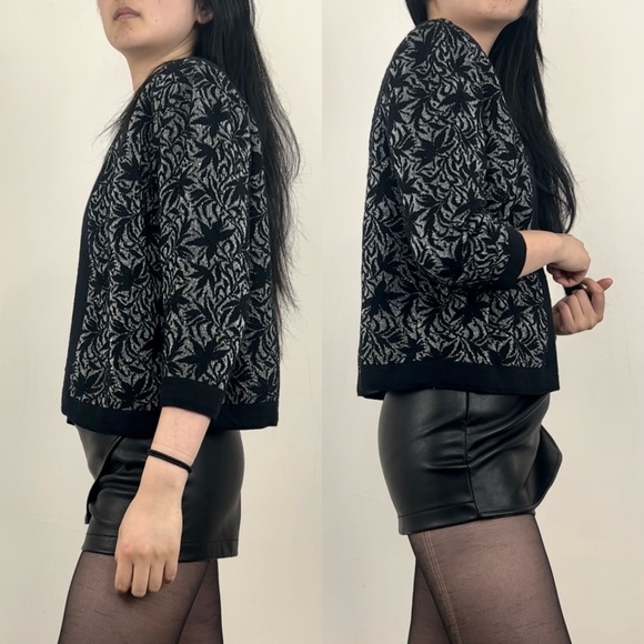 Vintage Huppert London Silver and Black Maple Leaf Cardigan - Picture 3 of 9